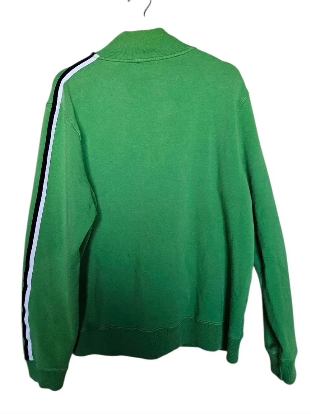 J. Crew Green White with Navy Sleeve Stripe Detail Zip Up Cotton Jacket Size L